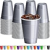 DecorRack Gray Plastic Cups, 12 oz Disposable Cups, Party Supplies (60 Count)