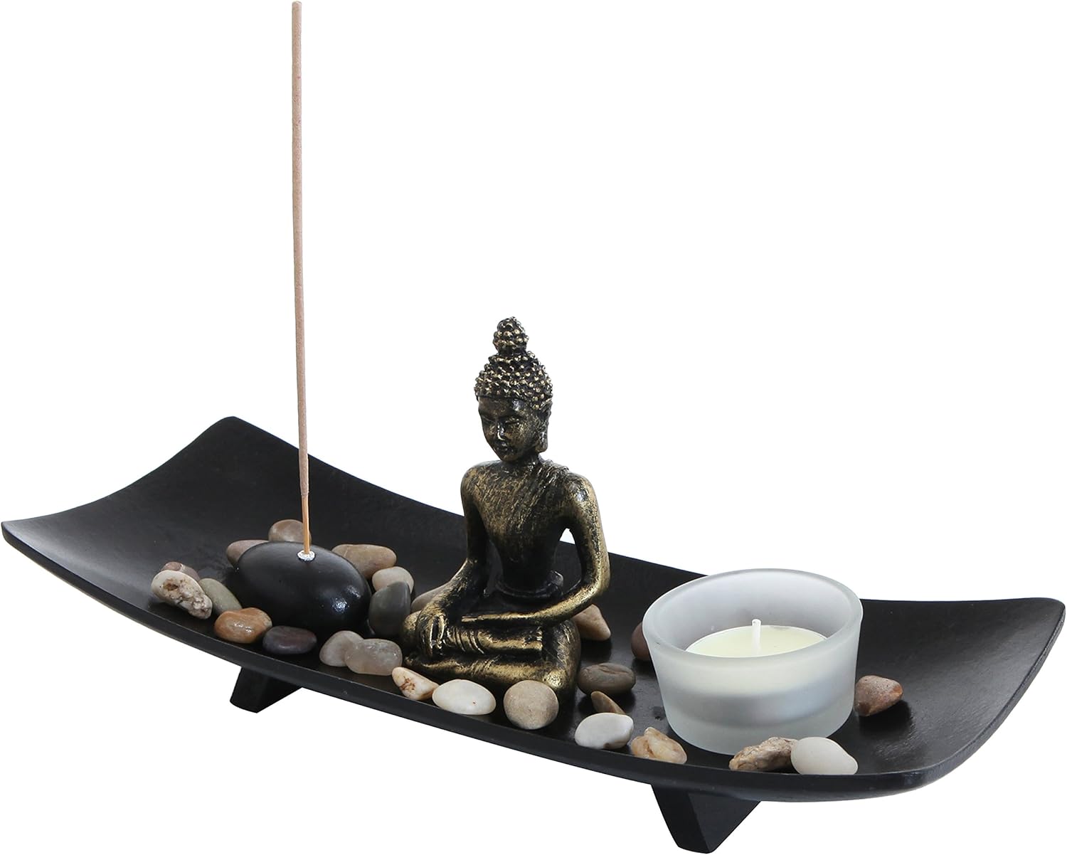 MyGift Zen Garden Buddha Statue with Glass Tealight Candle & Incense Burner Holder