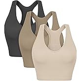 ODODOS 3-Pack Seamless Racerback Crop Tank for Women Ribbed Knit Soft Crop Tops