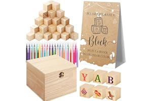 Marsui 136 Pcs Baby Shower Blocks to Decorate Game Kit Includes 98 Wooden Blocks, 36 Markers, 1 Game Sign, 1 Storage Box for Baby Shower Gender Reveal Activity Party Decorations(Cloud)
