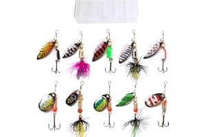 KINGFOREST 10-20pcs Fishing Lures Spinnerbait for Bass Trout Salmon Walleye Hard Metal Spinner Baits Kit with Tackle Box