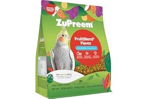 ZuPreem FruitBlend Bird Pellets, Daily Bird Food for Cockatiel, Lovebird, Quaker, Small Conure, Lorikeet, Core Nutrition for Medium Birds, Cockatiel Pellets, Conure Food (M, 2 lbs)