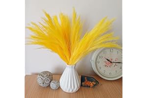 STLC CONCEPT Yellow Pampas Grass Decor, Natural Dried Flowers, 17 inches, 10 Stems, Colorful Pompas Floral, Colored Feathers, Plants for Living Room Decor, Weddings (17” Yellow, 10 pcs)