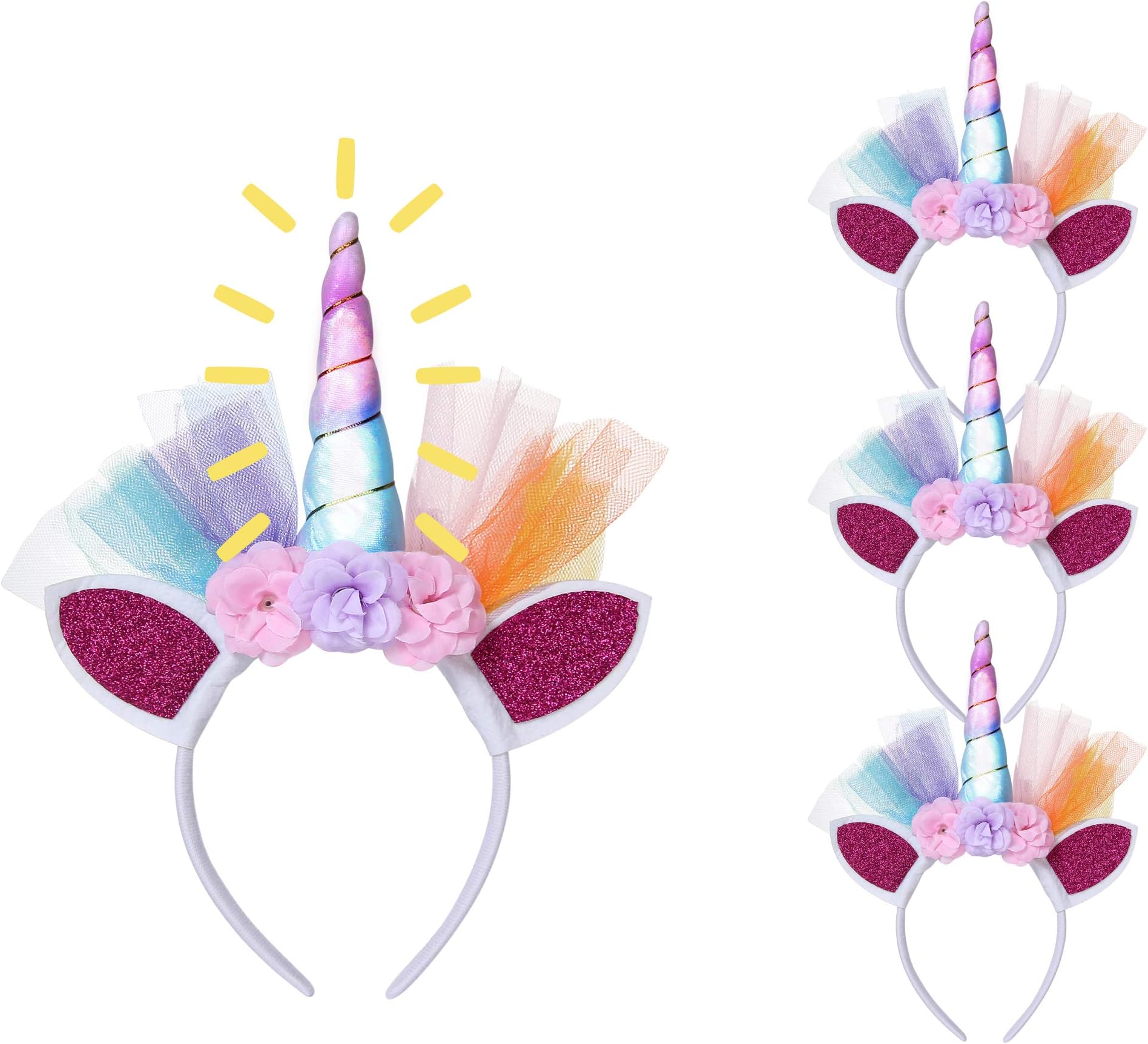 315 Products LED Unicorn Headbands Party Favor Supplies for Both Kids & Adults (Pack of 4)