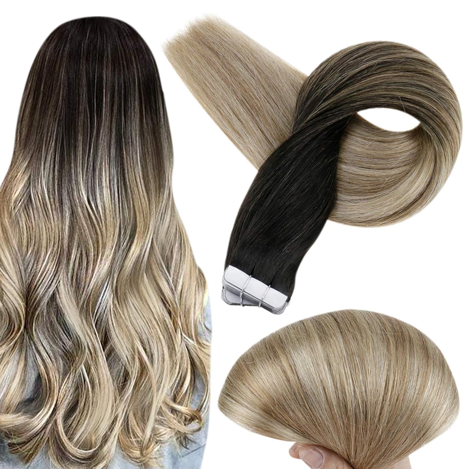 Fshine Balayage Tape In Hair Extensions Human Hair 16 Inch
