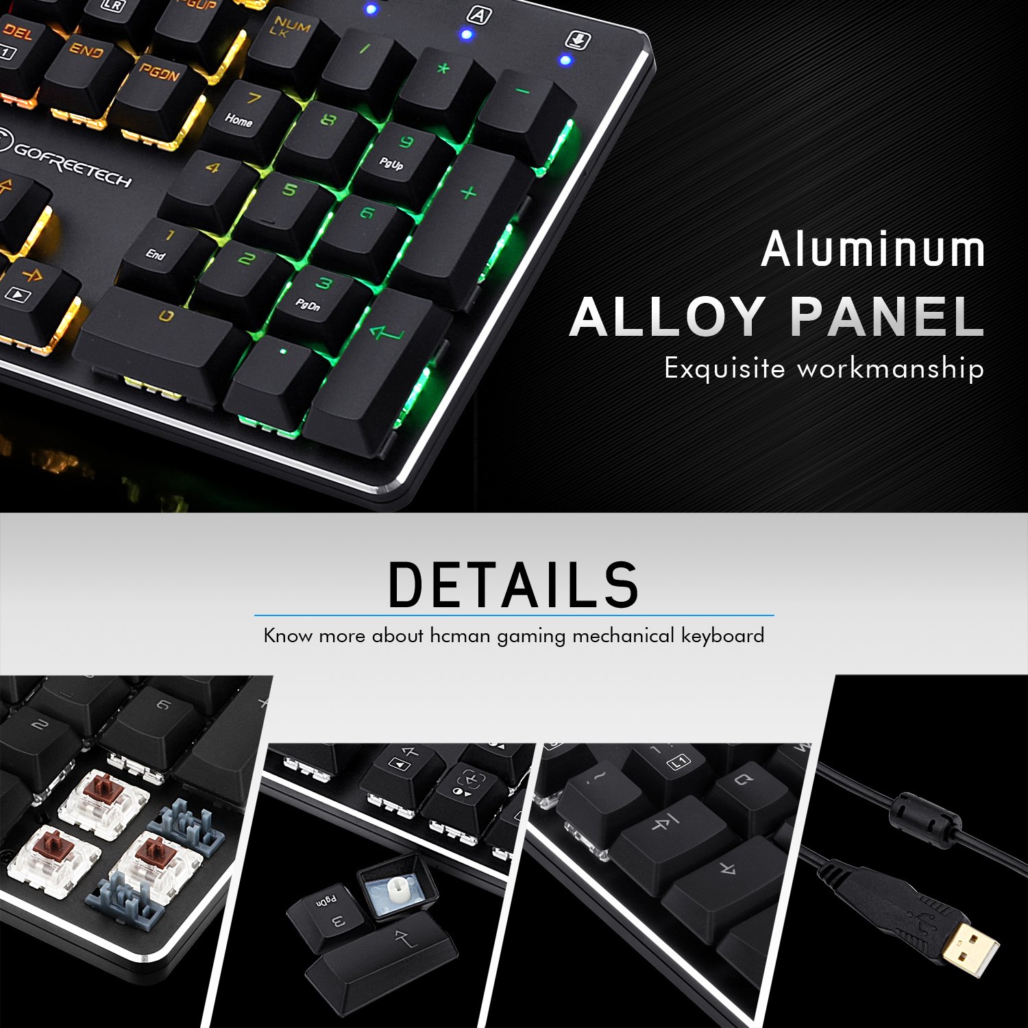 Mechanical Keyboard Wired RGB Gaming Keyboard with Brown Switches LED-Backlit Mode for Office Gaming by Gofreetech