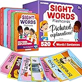 QUOKKA 520 Sight Words Flash Cards with Images & Sentences – Based on Dolch Sight Words Lists for Reading Fluency – Kindergarten Flash Cards for Pre-K to 3rd Grade - Color-Coded Vocabulary Set