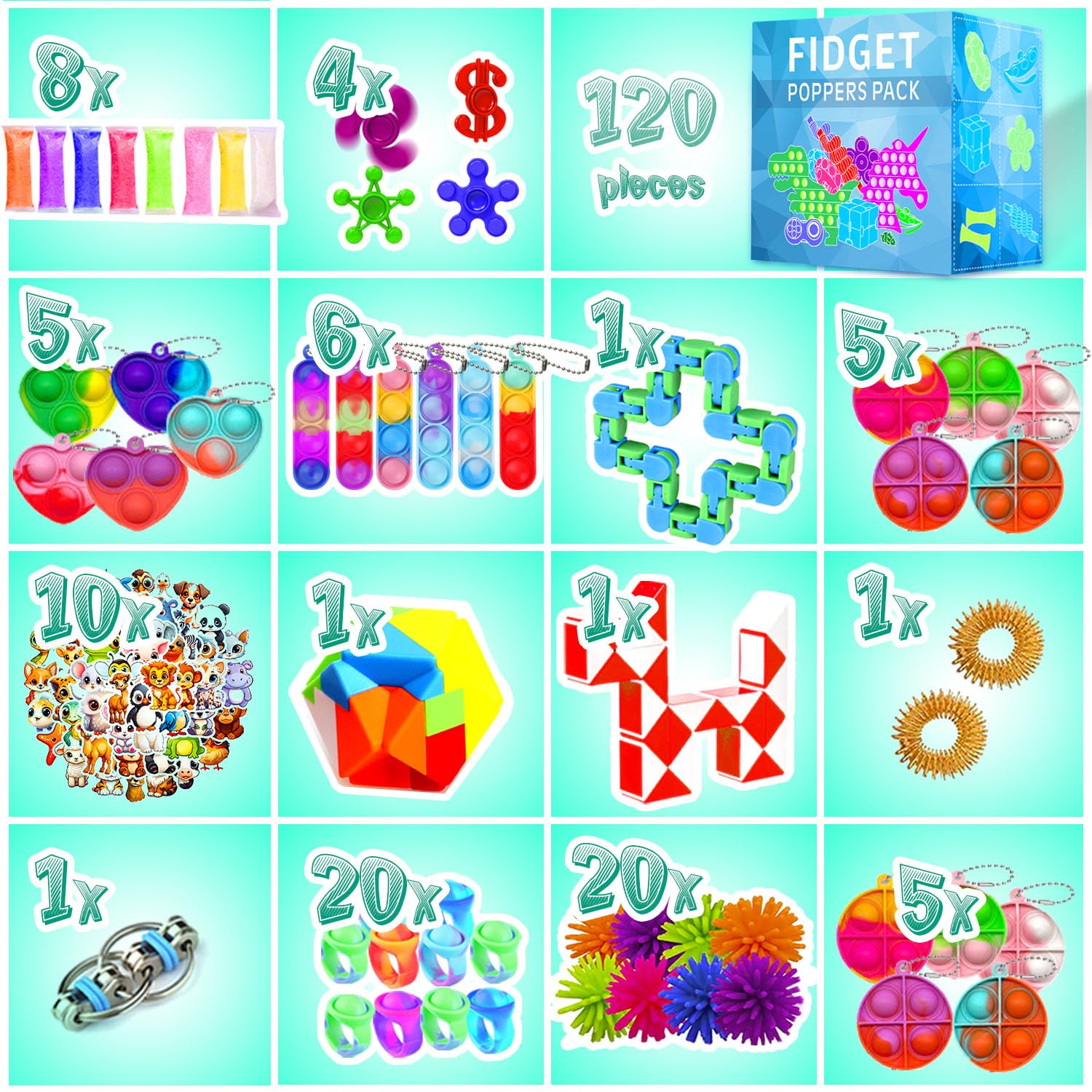 Fidget Toys, 120 Pack Fidgets Set Stocking Stuffers for Kids Party Favors Autism Sensory Toy Bulk Adults Kids Boys Girls Teens Stress Autistic ADHD Anxiety Carnival Treasure Classroom Prizes