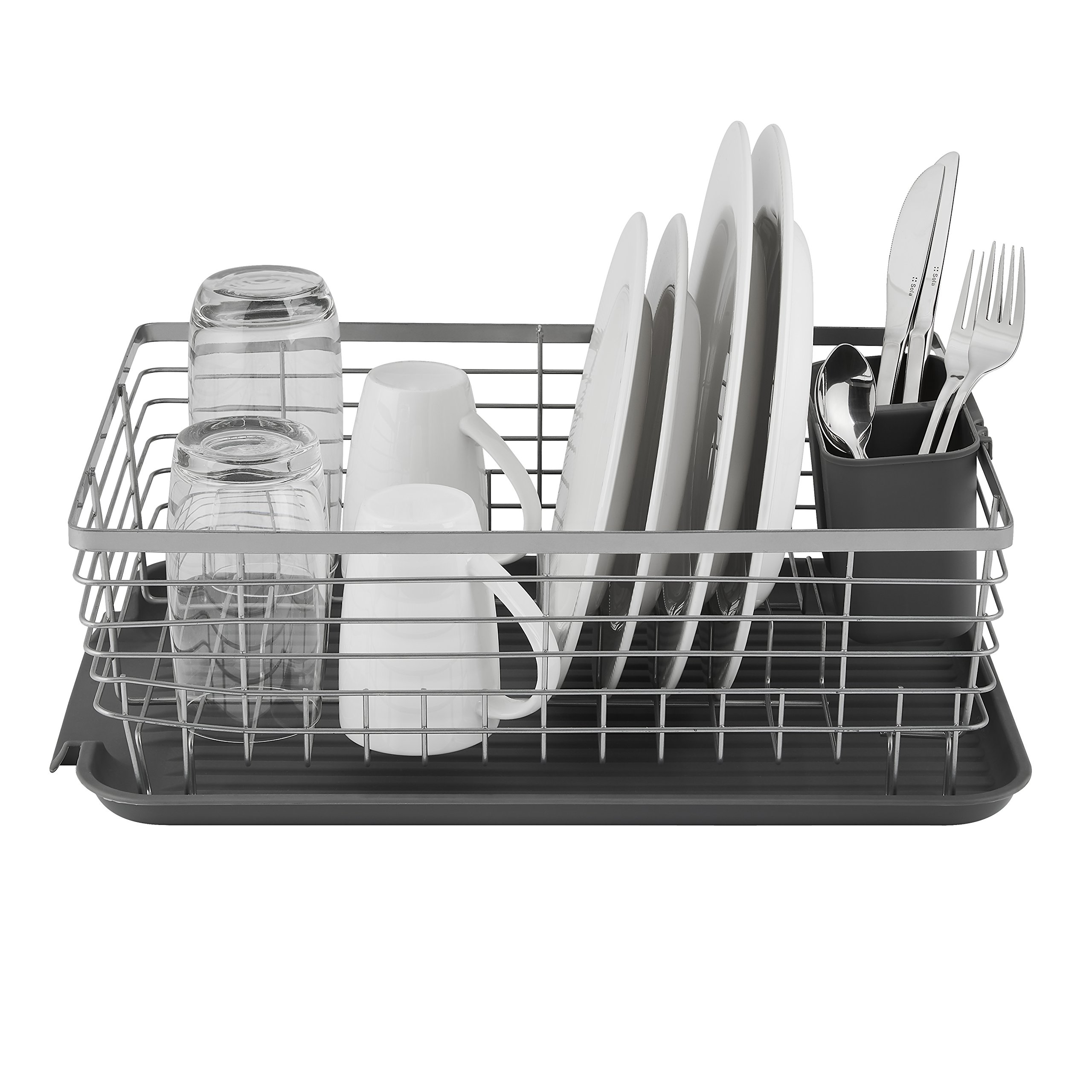 Tower Compact Dish Rack with Cutlery Holder, Removable Draining Tray, Grey, T847001 — image 1
