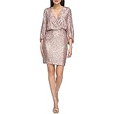 Eliza J Womens Balloon Sleeve Blouson Wrap Sequin Mini Cocktail Dress
