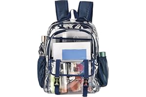 KUI WAN Clear Backpack, Large Clear Bag Stadium Approved Heavy Duty PVC Transparent See Through Backpacks for College,Stadium,Work,Security,Festival,Navy Blue