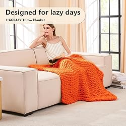 L'AGRATY Chunky Knit Blanket Throw - Soft Chenille