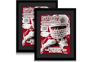 Geetery 2 PCS Sports Magazine Frame Fits Measuring 8.5 x 11.25 Inch Magazine Display Frame with Installed Hangers and Core Matting Plastic for Wall Hanging(Black Mat)