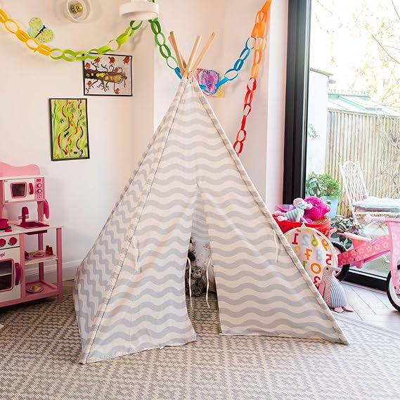 boppi® Teepee Großes Spielzelt für Draußen und Drinnen, tragbar, aus Holz und Zelttuch, Indianerwigwam für Kinder, Spielhaus 