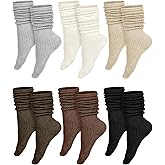 Bencailor 6 Pairs Women Slouch Socks Thigh High Boot Cotton Scrunch Stacked Socks Long Striped Winter Stockings for Woman
