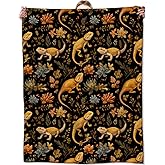 Zeleda Bearded Dragon Blanket, Gifts for Reptile and Nature Lovers, Lightweight Flannel Throw Blankets, Vintage Floral with Lizard Throws Home Decor, for Couch Living Room Office, 60x50inch