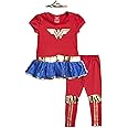 DC Comics Justice League Wonder Woman Girls Cosplay Costume Dress Leggings and Headband 3 Piece Set Toddler to Big Kid