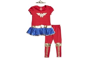 DC Comics Justice League Wonder Woman Girls Cosplay Costume Dress Leggings and Headband 3 Piece Set Toddler to Big Kid