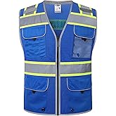 JKSafety Hi-Vis Unisex Surveyor Safety Vest Heavy Duty PPE Inner Pockets ANSI/ISEA Compliant