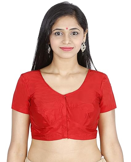 Women's Shiny silk cotton readymade blouse,Red
