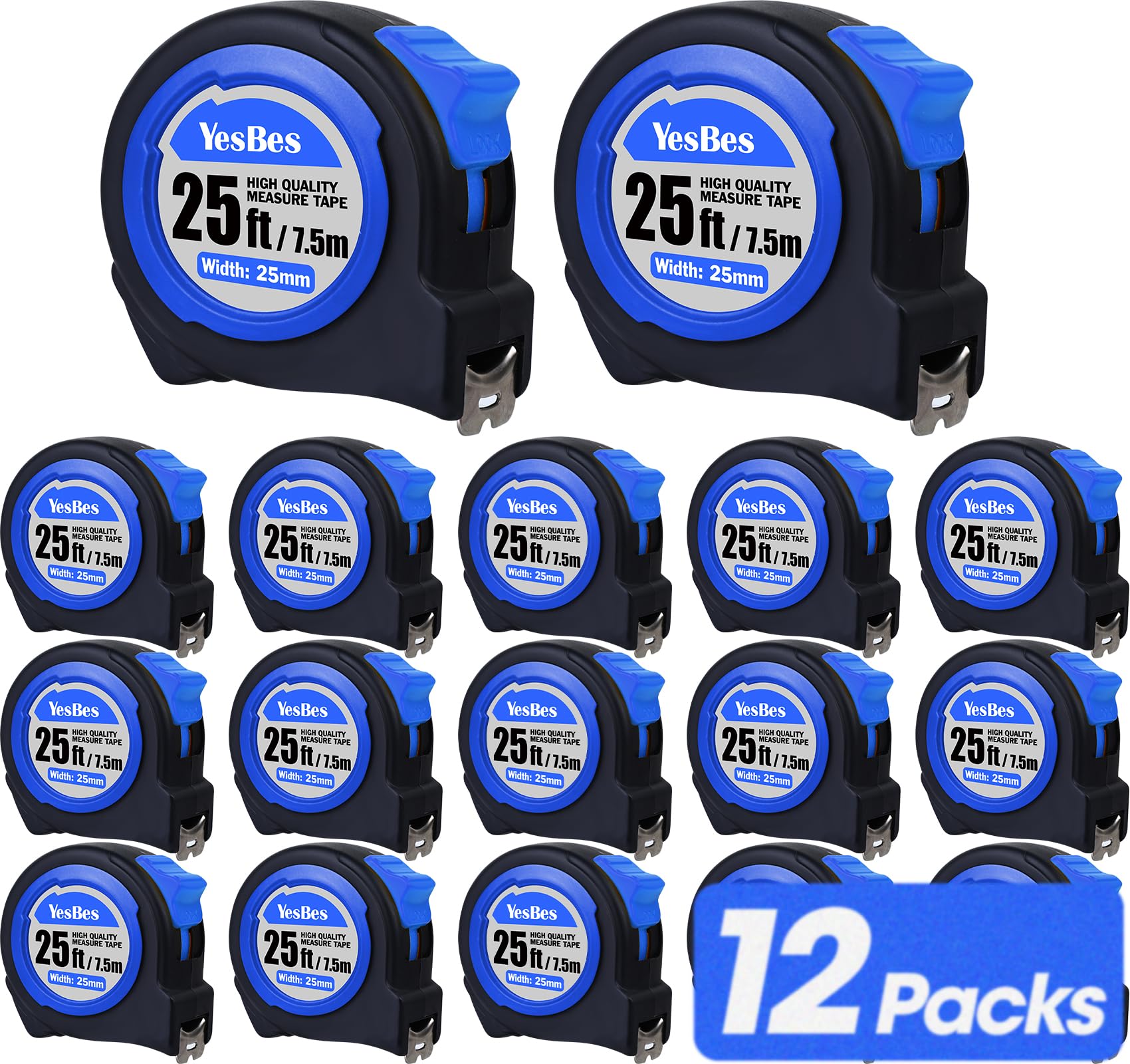 Photo 1 of Tape Measure 25 ft, 12 Pack Bulk Easy Read Measuring Tape Retractable, Self-Locking Measurement Tape 25 FT by 1 in