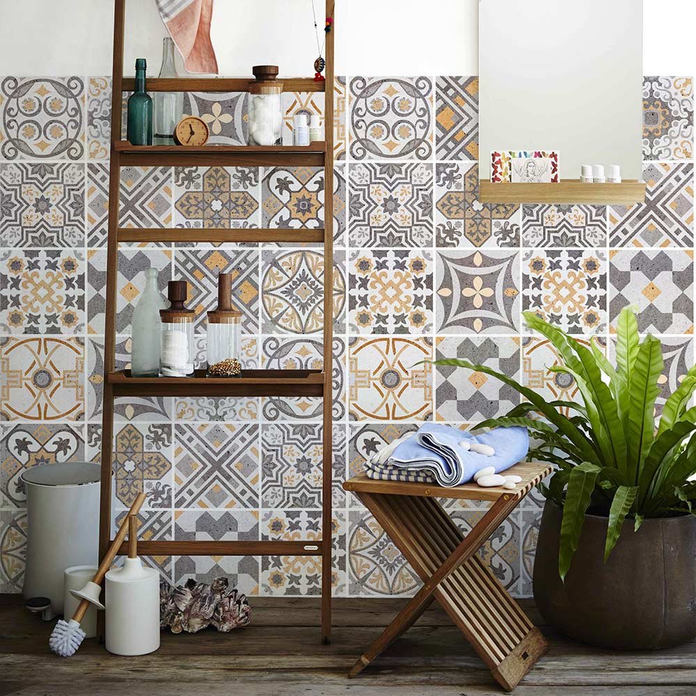 RE-COVERTILES - Tile Stickers for Bathroom and Kitchen 12 Pcs 15x15 cm - PS00164 Wall Decoration in Waterproof PVC Mosaic Tiles Azulejos Style Cement Tiles