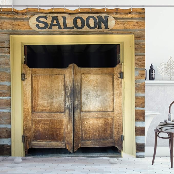 Ambesonne Western Shower Curtain, Saloon Doors of Old Western Building in Montana