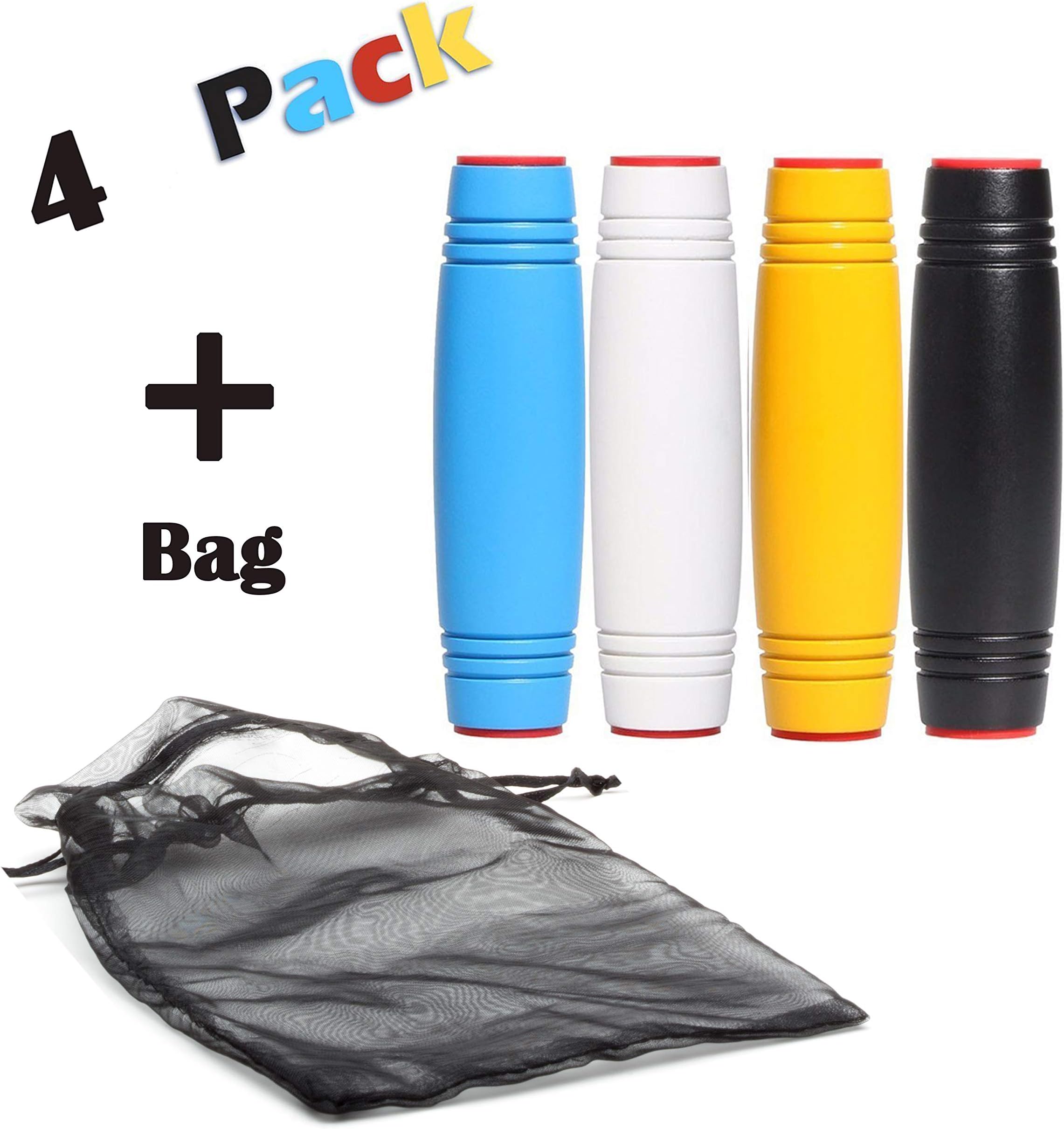 Rolling Fidget Stick Pack - Set of 4 Sticks in Carry Bag for ADHD Focus, EDC Boredom, & Rollover Tricks - Boost Dexterity, Silicone Padded Ends