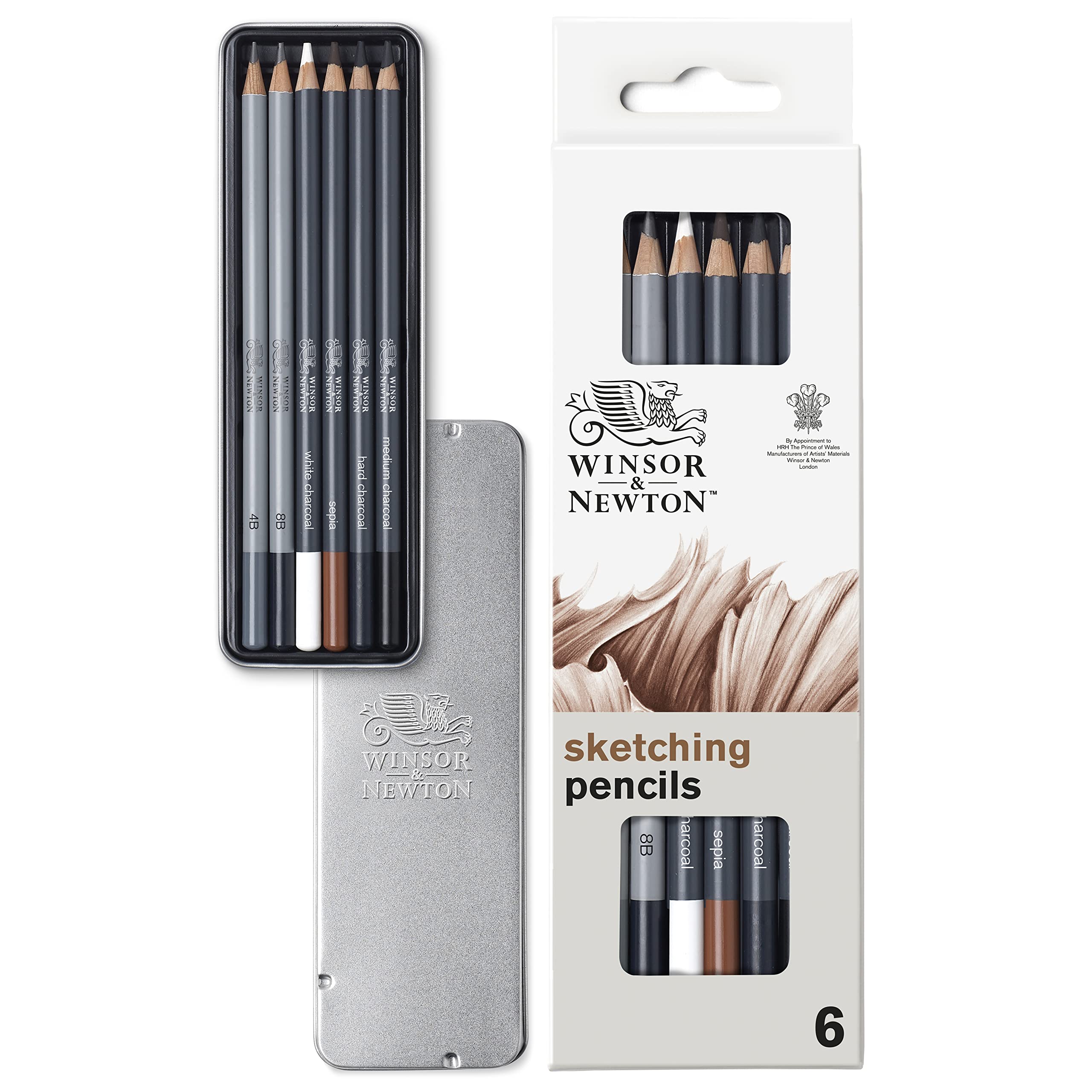Winsor & Newton Studio Collection Sketching Pencils, Set of 6 Graphite (4B - 8B) and Charcoal Pencils, Professional Quality for Artists, for Sketching, Shading and Drawing