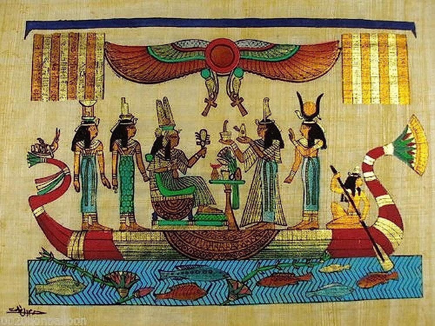 Paintings - Papyrus 100% Authentic Egyptian Original Hand Painted Painting Paper Pharaoh Ancient 8