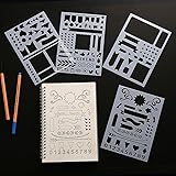 BULLET JOURNAL STENCIL SET 4 PACK - Banners, Dividers, & Icons Fits Leuchtturm & Moleskine A5 Notebooks, Best Used with Huhuhero Fineliners & Sakura Micron Pens, 5 X 7 inches