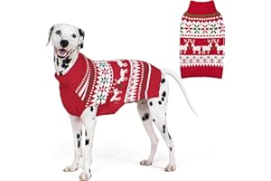 KYEESE Dog Christmas Sweater, Warm Turtleneck Dog Sweater for Medium Dogs Boy Girl with Snowflake Reindeer Pattern, Cozy Winter Doggie Knitwear with Leash Hole, Soft Pet Clothes, XX-Large