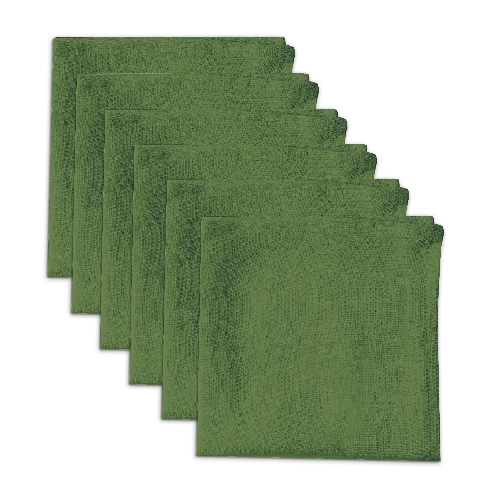 Linendo 100% Pure Linen Dinner Cloth Napkins 38 x 38 cm Green, Set of 6 Pack European Flax Natural Fabric Washable for Home and Kitchen…
