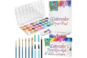 KEFF Watercolor Paint Set for Kids - 36 Water Colors Art Supplies Painting Kit with Brushes, Refillable Brush Color Pens, Paper Pad, Pencil and Eraser