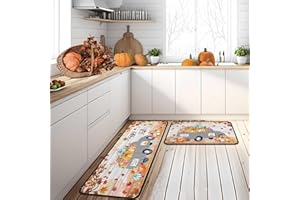 PUTWARE Fall Kitchen Rugs and Mats Set of 2, Fall Decorations for Home Non Slip Backing Thanksgiving Kitchen Rug Seasonal Farmhouse Fall Holiday Autumn Harvest Low-Profile Kitchen Floor Mat 17"X47"+17"X30"