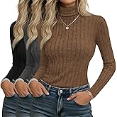 Velvelhall 3 Pack Women's Long Sleeve Turtleneck Shirts Ribbed Knit Slim Fit Undershirts Basic Thermal Underwear Tops
