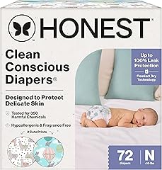 The Honest Company Clean Conscious Diapers for Delicate Skin, Up to 100% Leakproof Hypoallergenic Fragrance-Free Baby Diapers