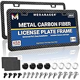 Premium Slim Carbon Fiber Design License Plate Frames – 2 Pack, Rust-Free Stainless Steel & Rattle-Free, Street Legal, Universal with Screw Caps, Thin Metal Front & Rear Car Tag Holders for Men