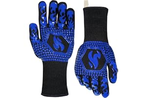TOUBIK Oven Gloves, BBQ Gloves 1472℉ Extreme Heat Resistant, Grilling Gloves Silicone Non-Slip Oven Mitts, Kitchen Gloves for BBQ, Grilling, Cooking, Baking-1 Pair(Blue, Long)