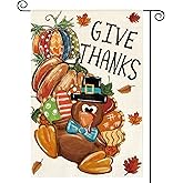 AVOIN colorlife Thanksgiving Turkey Garden Flag 12x18 Inch Double Sided, Give Thanks Pumpkin Holiday Yard Outdoor Decorative Flag