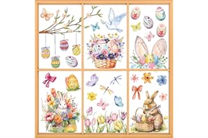 AREOK Easter Window Clings, Easter Decorations, Easter Window Stickers Decals for Glass Windows Double Sided, Easter Window Decorations for Home Party Decor, Easter Bunny Egg Window Clings for Kids