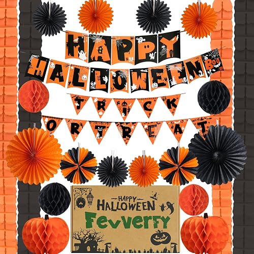 Reusable Halloween Decorations Indoor Paper Halloween Garden Party Favours Accessories Banner Garland Hanging Pumpkin House Wall Decorations Bunting with Gift Box Plastic-Free