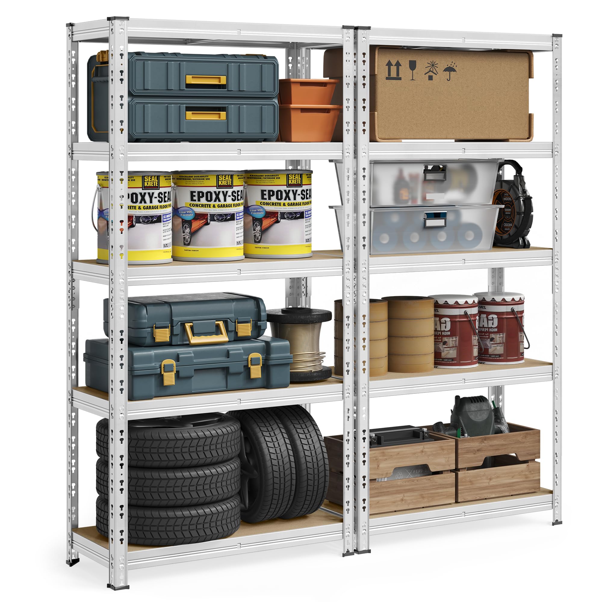 SONGMICS Schwerlastregal, 2er Set, Kellerregal, 40 x 90 x 180 cm, bis 875 kg belastbar, einfache Montage, Lagerregal, verstellbare Ablagen, Lagerregal, silbern GLR455E01 8