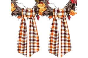 Ftuuo 2pcs Fall Buffalo Plaid Cotton Wreath Sash for Front Door Orange Wreaths Satin Sash Burlap Garland Ribbon Accessories for Wreath Yard Doorway Indoor Outdoor Autumn Home Decor,5.1 x 54.3