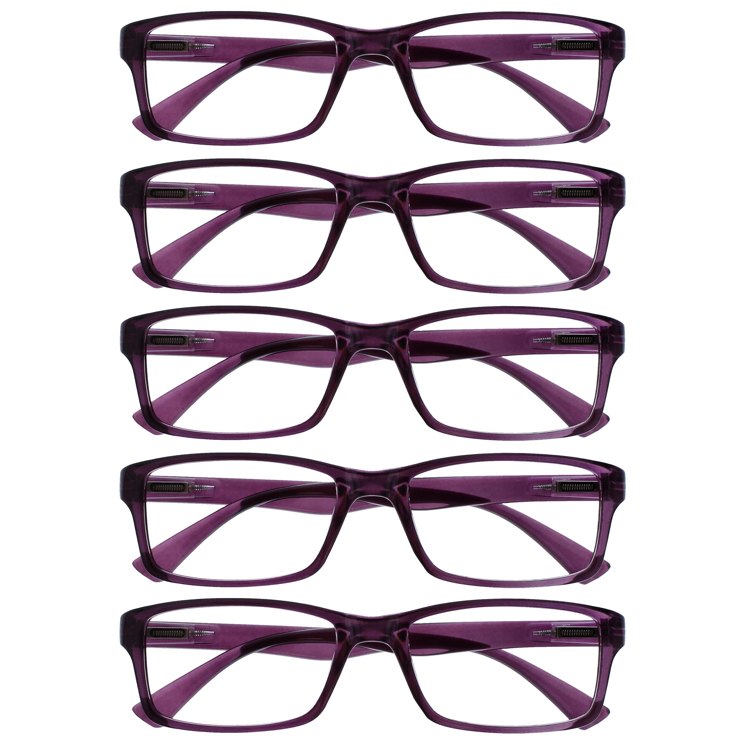OPULIZE PEP Reading Glasses for Women Men, Large Rectangular Designer Frame with Spring Hinges, Scratch Resistant, Purple +1.5 (Pack of 5) — image 1
