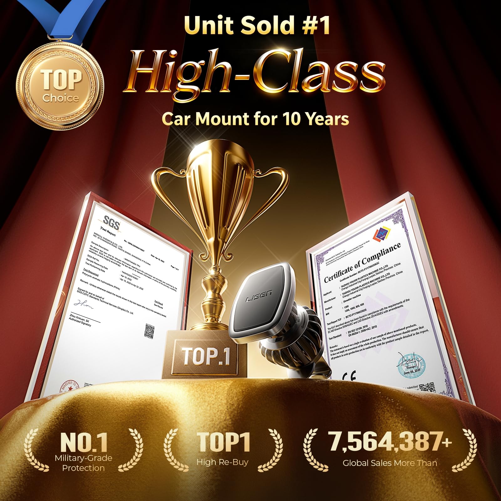 LISEN Magnetic Phone Holder for Car - Upgraded Clip Ultra 6 Strong Magnets, Phone Magnets for Back of Phone, Soporte de Telefono para carro for Galaxy S25 Ultra 4-6.7 inch Smartphones (Black)