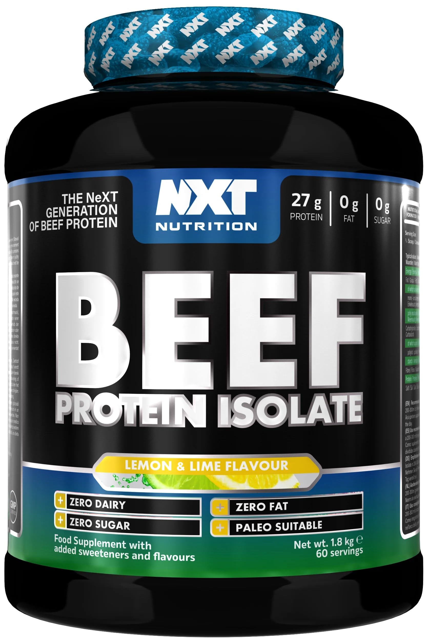NXT Nutrition Beef Protein Isolate Powder - Protein Powder High in Natural Amino Acids - Paleo, Keto Friendly - Dairy and Gluten Free - Muscle Recovery | 1.8kg | Lemon & Lime