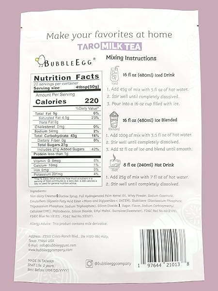 BUBBLE EGG & TEA/TARO MILK TEA POWDER| 2.2 POUND