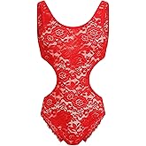 ABAFIP Men's Sissy Lace Bodysuit Floral Sheer See Through Sleeveless Cutout Leotard Crossdress Lingerie