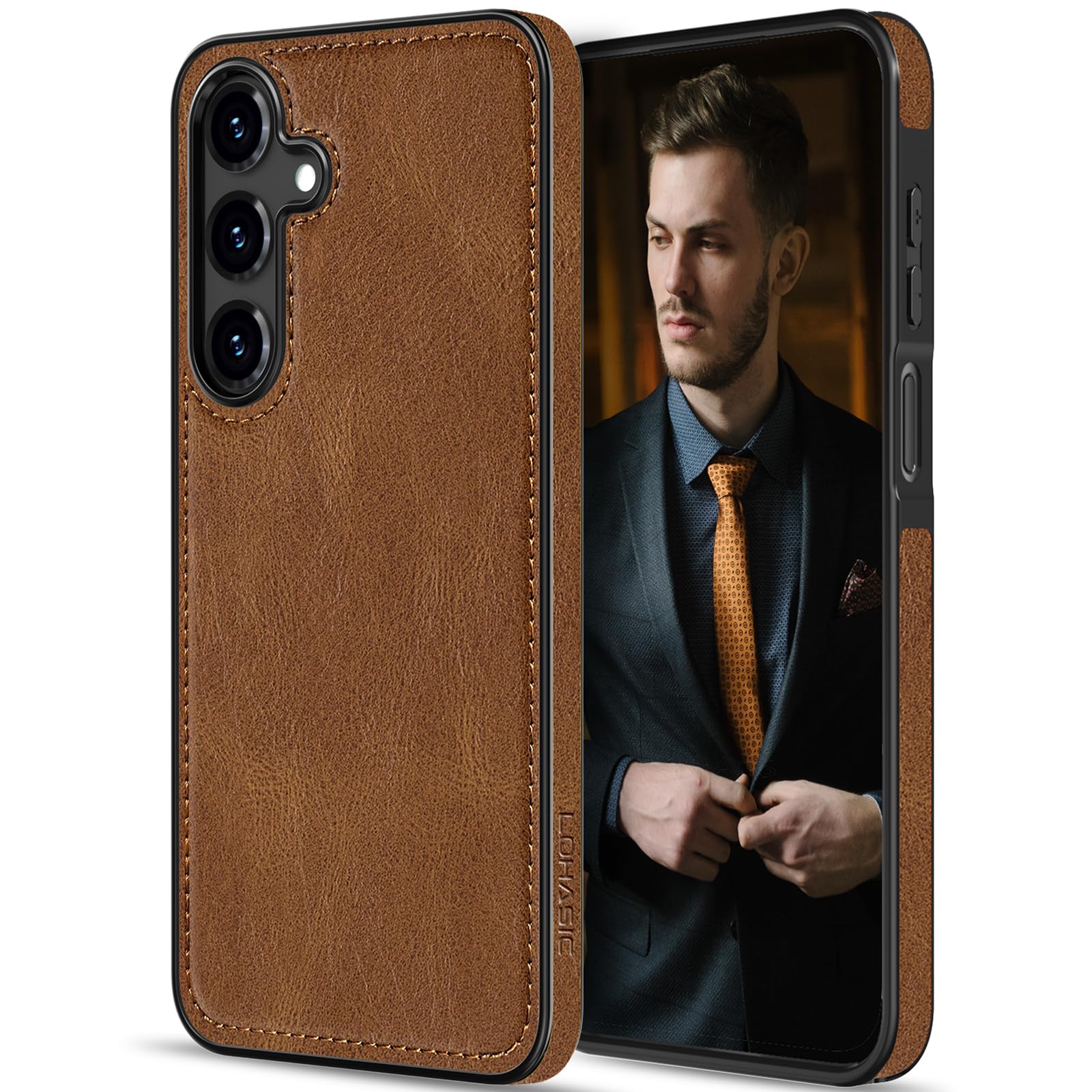 Photo 1 of LOHASIC for Galaxy A16 5G Phone Case, Luxury PU Leather Texture Non-Slip Grip Delicate Soft Back Cover Rugged Bumper Scratch Resistant Full Body Protective for Men Women - Brown